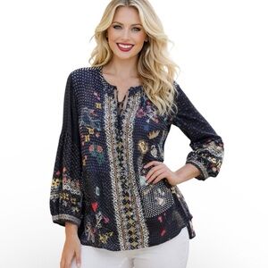 Johnny Was Biya heavily embroidered silk Wonder blouse NWT